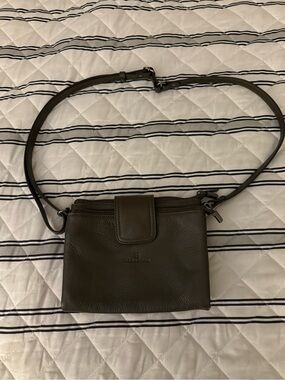 Hexagona Crossbody Purse Handbag Leather Pebbled Brown EUC Adjustable Strap